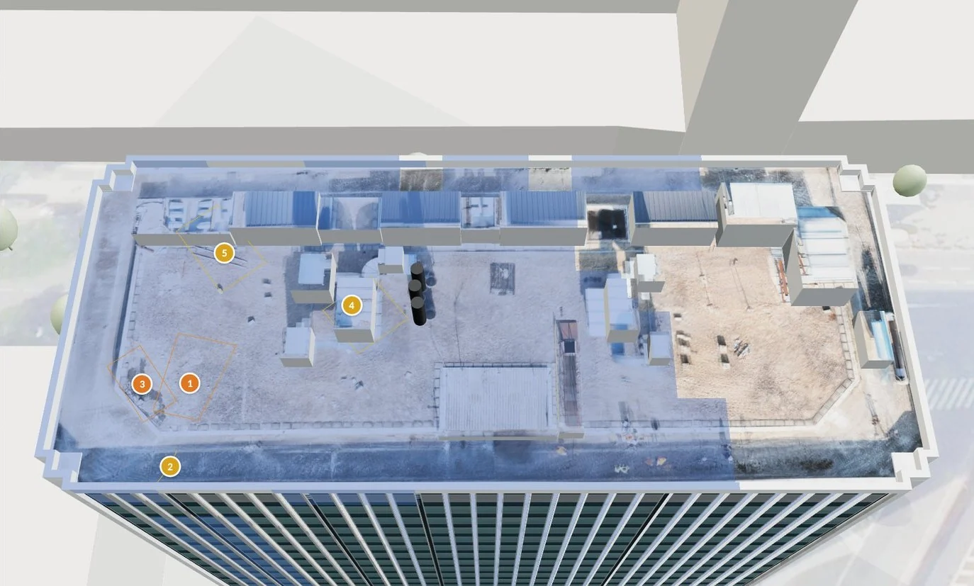 The roof in the 3D model, with the footprint of each reported defect
