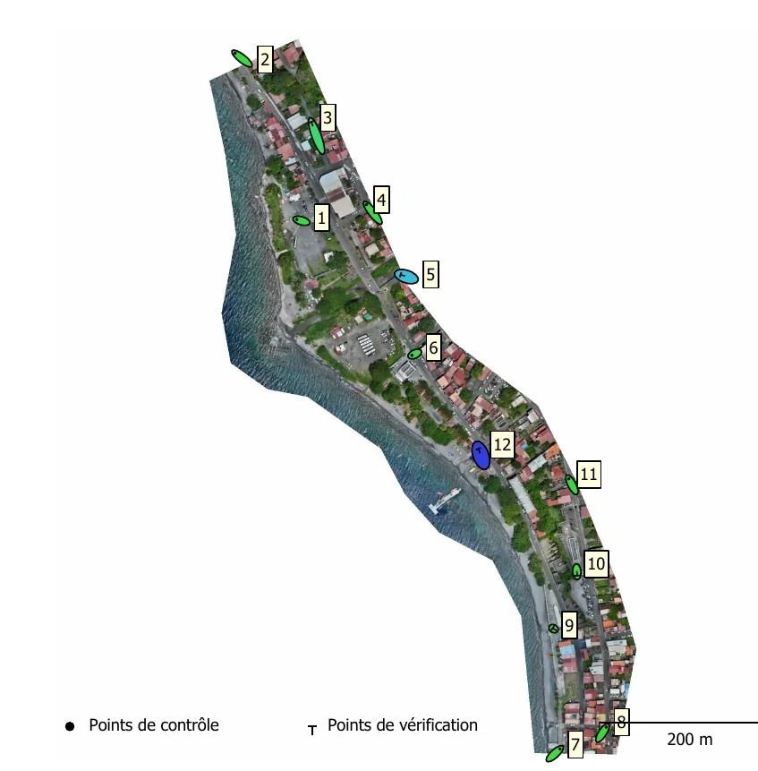 Orthophoto of the Saint-Pierre seafront and position of the twelve targets